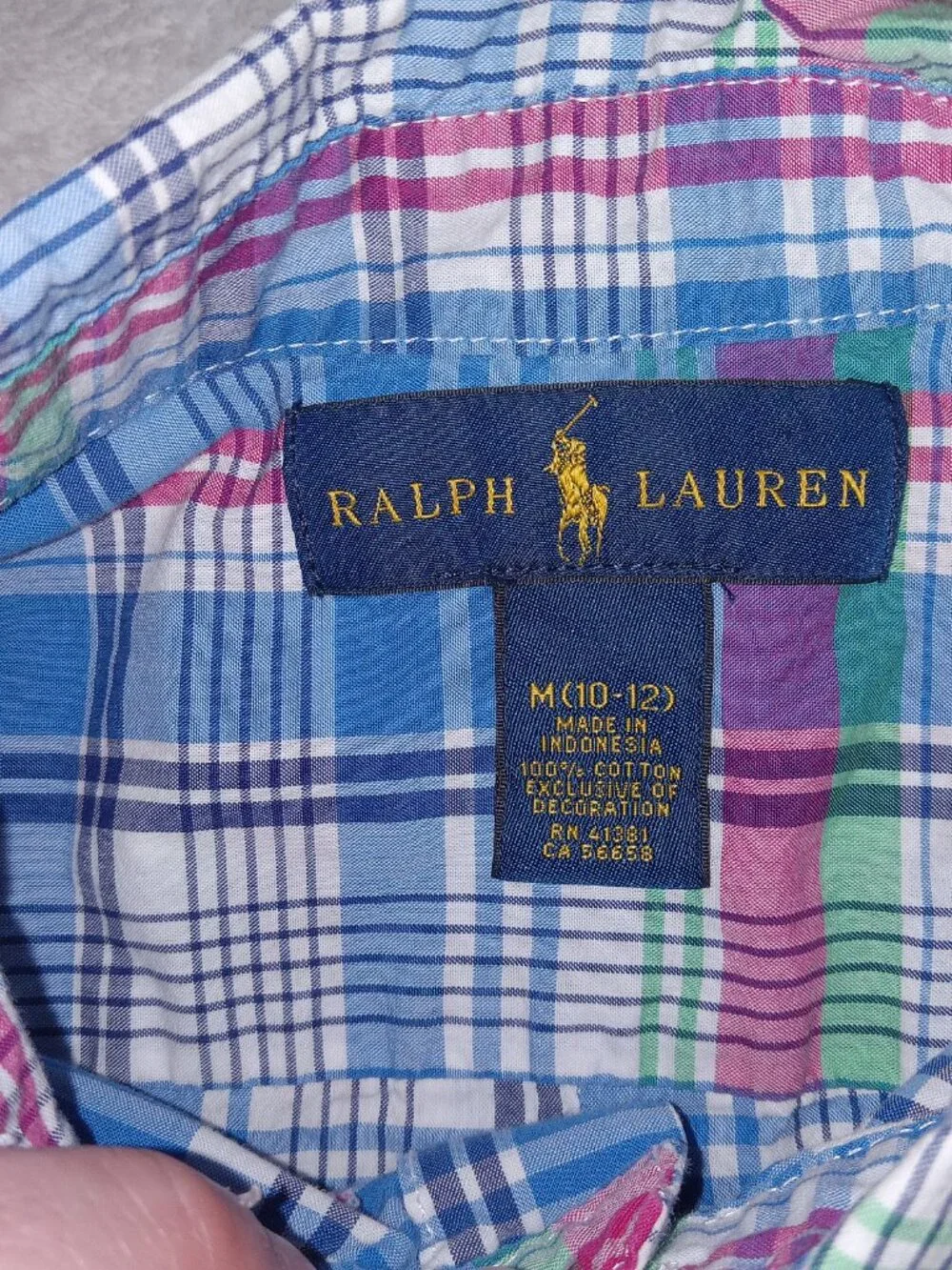 Ralph Lauren Boys Plaid Button Down Shirt Size M 10/12 Blue Green Preppy Coastal